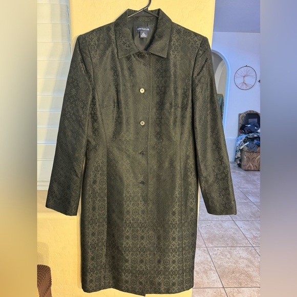 Ann Taylor 100% silk trench coat paisley printed black size 8 - Picture 1 of 7